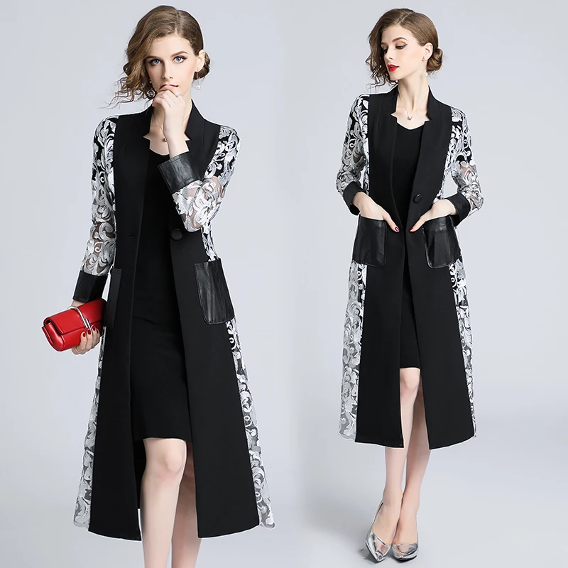 Женский Классический Тренч с отложным воротником свободная Длинная ветровка в