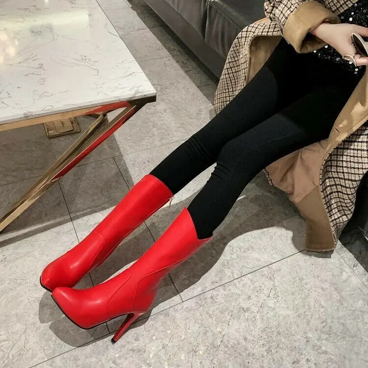 

High Stilettos Heel Ladies Mid Calf Boots Pointed Toe Zipper Party Shoes Plus SZ