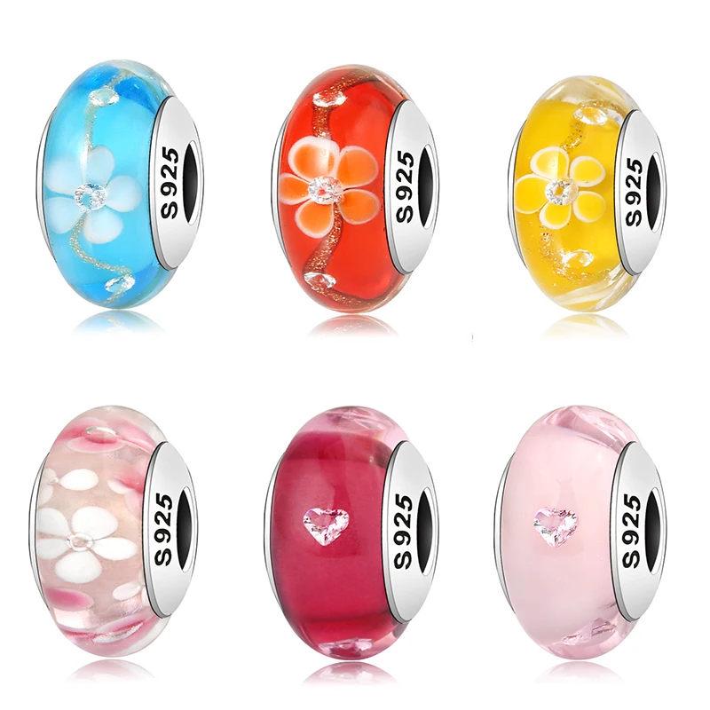 Новые Аутентичные 925 пробы серебряные бусины в форме цветка и сердца из
