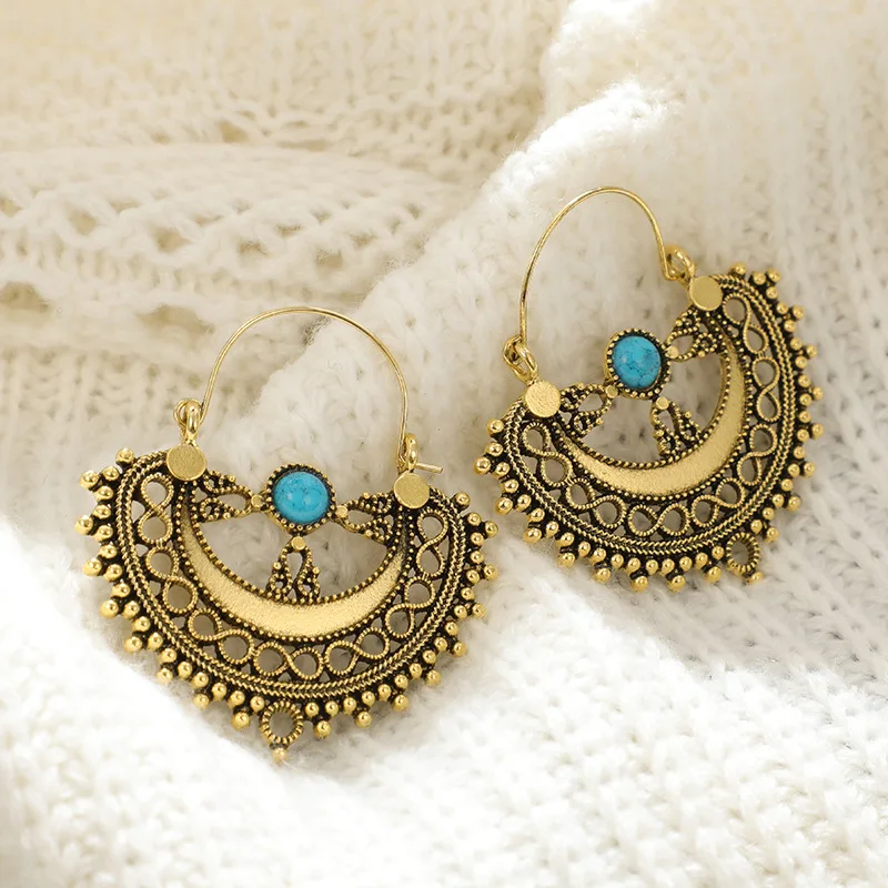 

Fashion Geometric Hollow Handbag Flowers Circle Round Stud Earrings