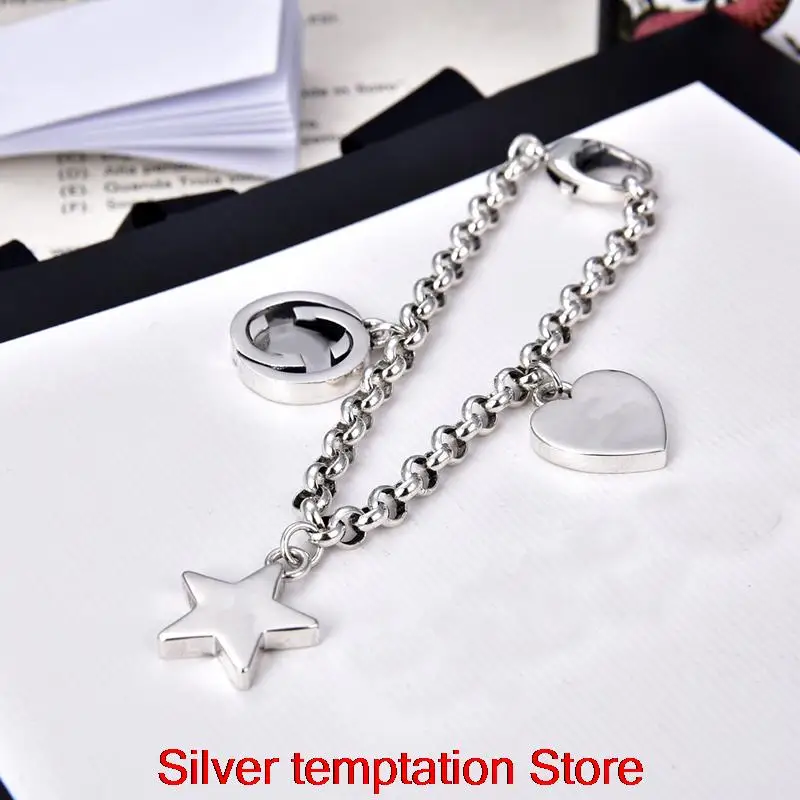 

Ag 925 Sterling Silver Heart-shaped star Hand Chain Cuba Retro Trend Hip Hop Men Women Hand Chain Jewelry Personality Gift