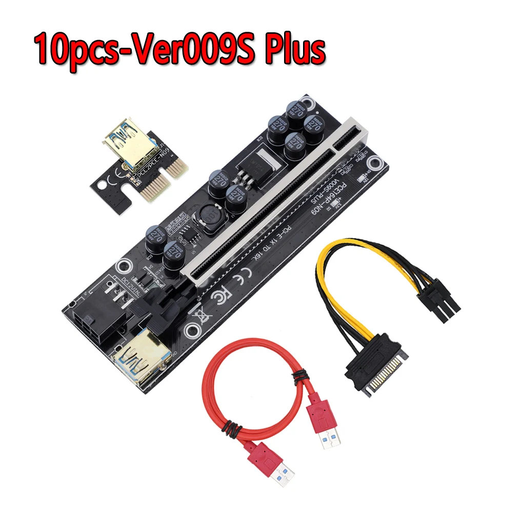 

10 шт./лот VER009 USB3.0 PCI-E Райзер 1X 4x8x 16x Райзер pcie Райзер VER 009S PLUS экспресс-карта адаптера SATA 15 контактов на 6 контактов питания
