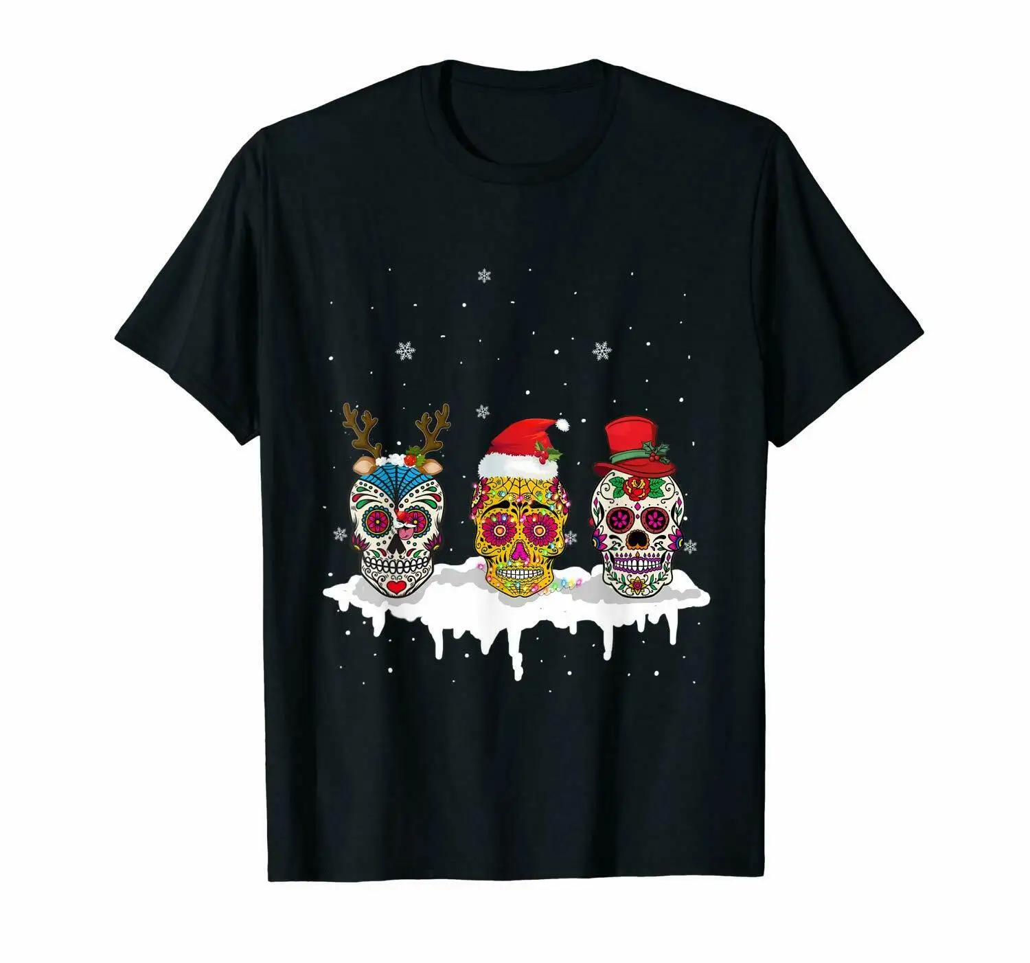 

Three Sugar Skull Christmas Reindeer T-shirt Tee size S-3XL 100% cotton