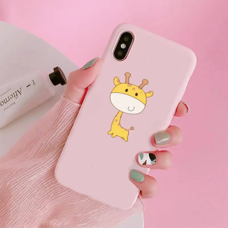 

Cute Cartoon Giraffe Phone Case Candy Color for iPhone 6 7 8 11 12 s mini pro X XS XR MAX Plus