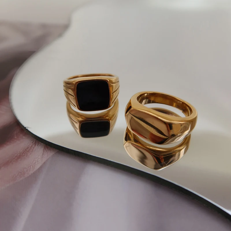 

GHIDBK Stainless Steel Minimalist Geometric Glossy Rings Statement Designed Ring for Women Street Style Sisters' Fashion Jewelry