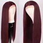 Предварительно выщипанный бордовый 99J красный тупой короткий боб бесклеевой кружевной передний парик для черных женщин синтетические с детскими волосами шелковистые прямые