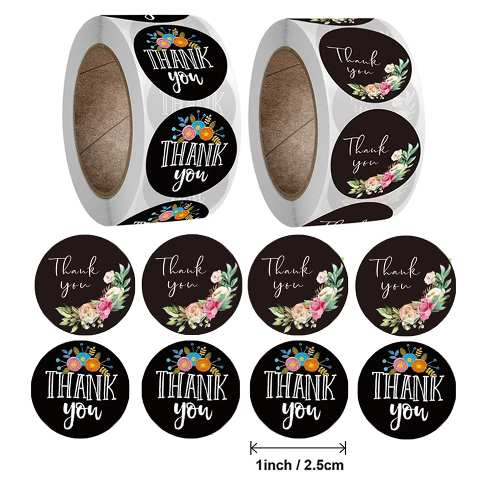 

500 шт., 2,5 см, черные наклейки с надписью «Thank You»