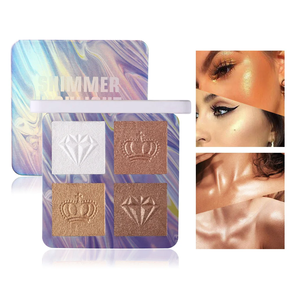 4 цветная блестящая Хайлайтер для макияжа лица бронзаторы палитра мерцающий