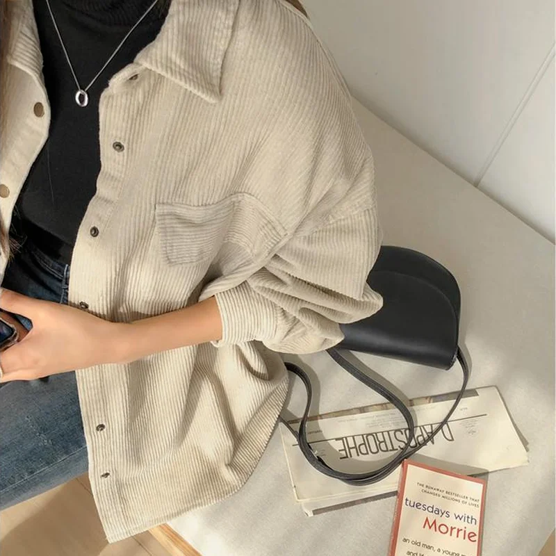 

Shirts Women Corduroy Simple Solid Basic Leisure Warm Trendy College Students Autumn Single Breasted Pocket Boyfriend Harajuku
