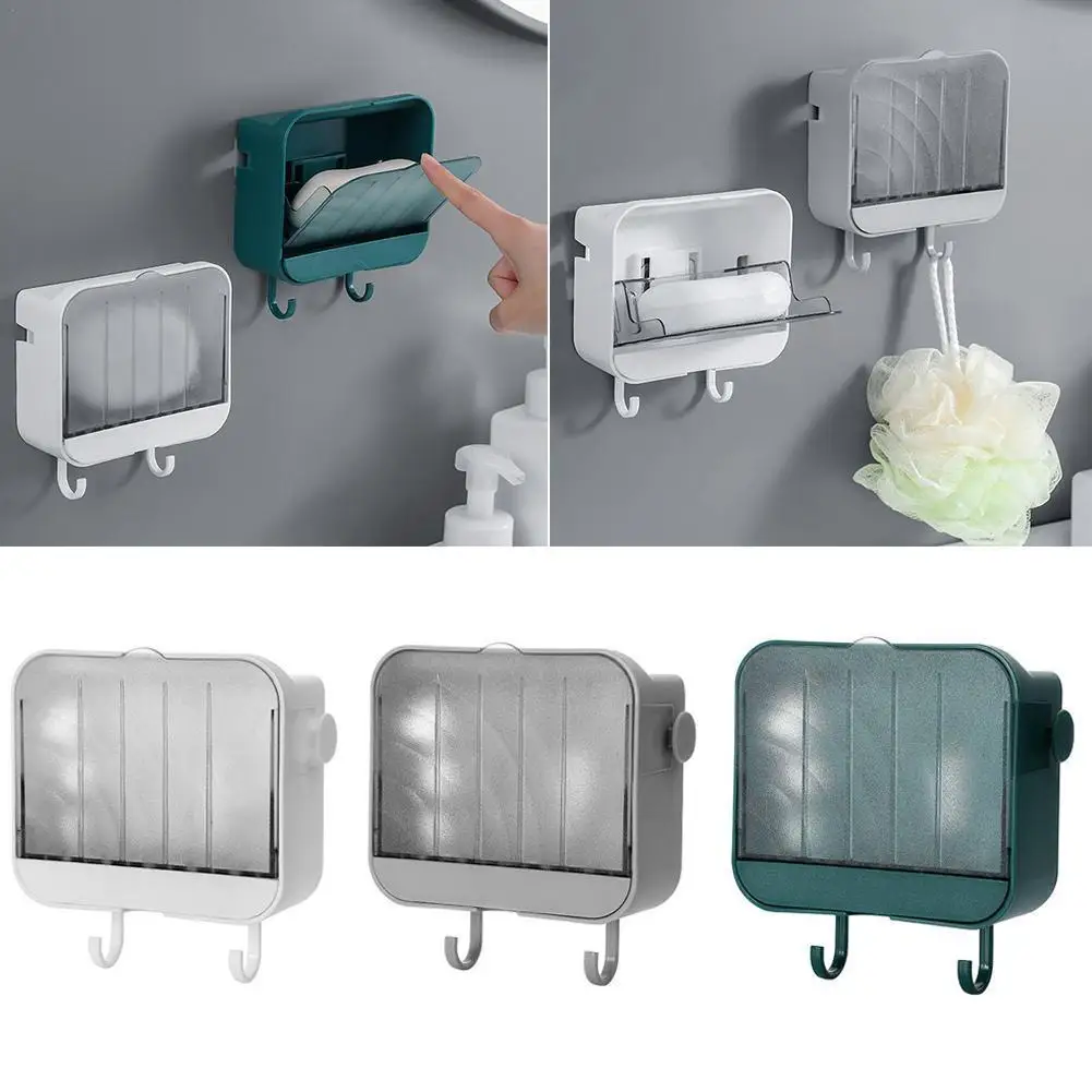 

Perforation-free wall-mounted soap box toilet bathroom ki drain lid soap wall-mounted box hook bathroom soap dish with hous L7O4