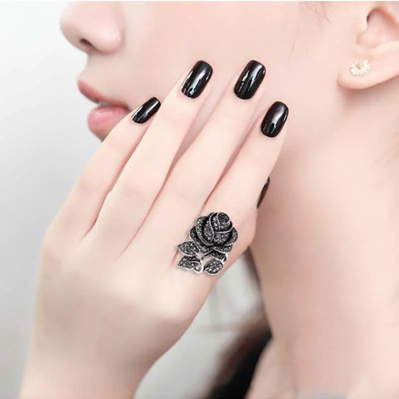 

2021 trend classic black rose metal ring men and women simple fashion personality retro ring men and women jewelry party gift