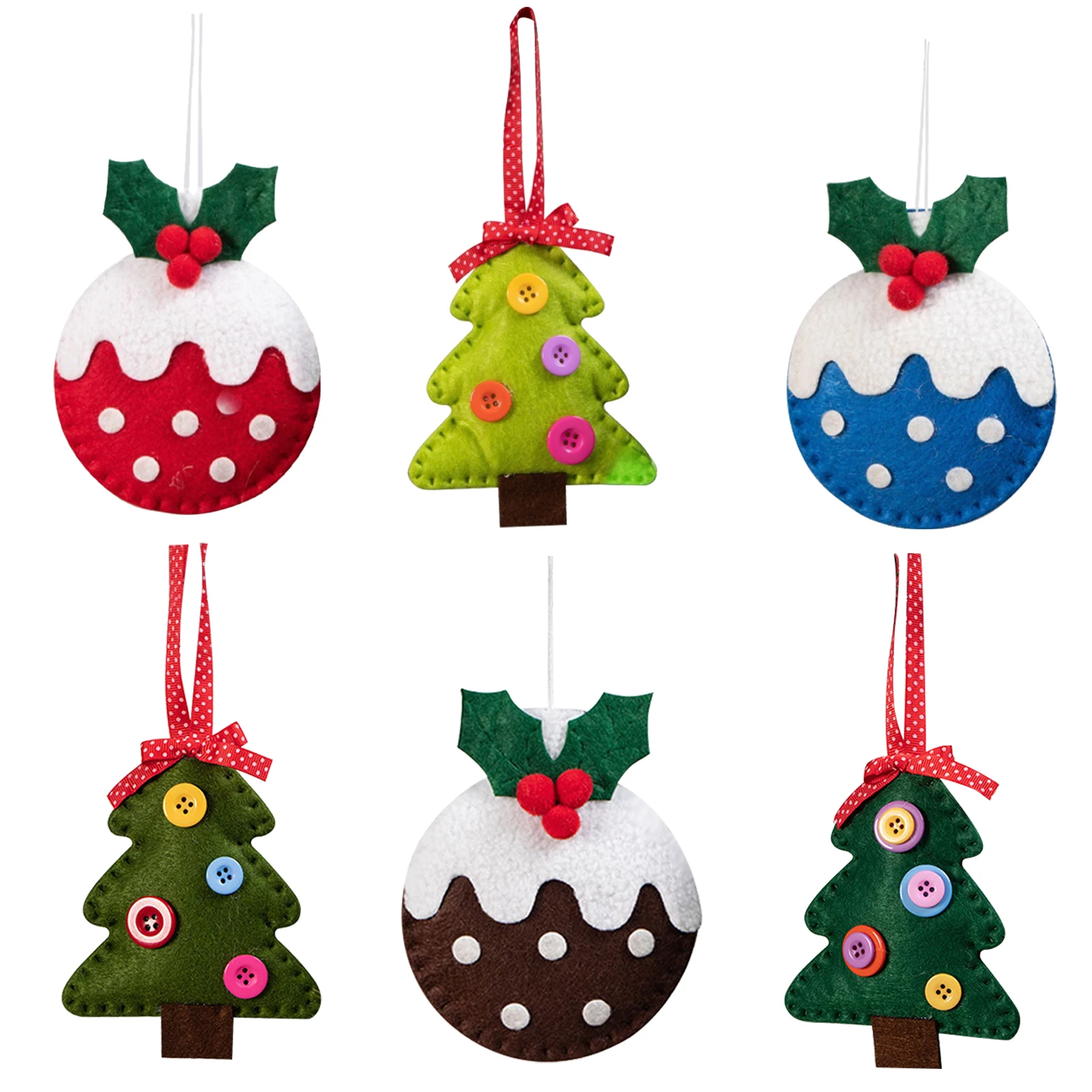 

6PCS Mini Felt Christmas Tree Pendants Non-woven Fabric Christmas Hanging Ornaments Decoration Welcoming