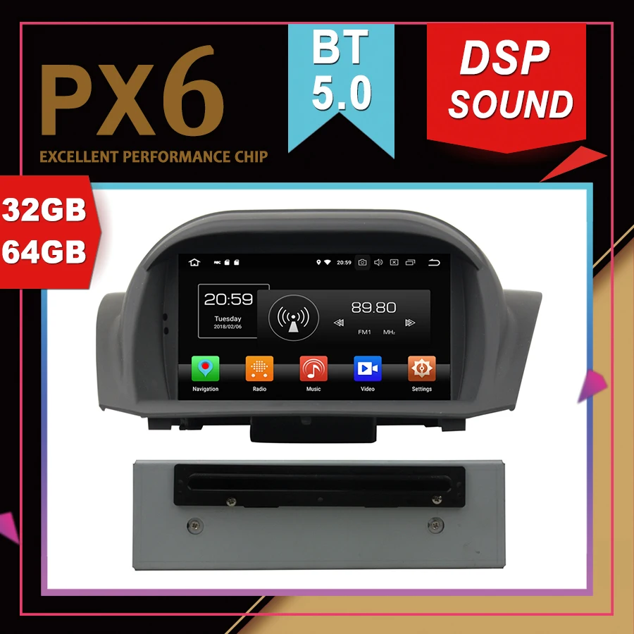 Автомобильный мультимедийный GPS навигатор PX6 на Android 9 0 для FORD Fiesta 2013