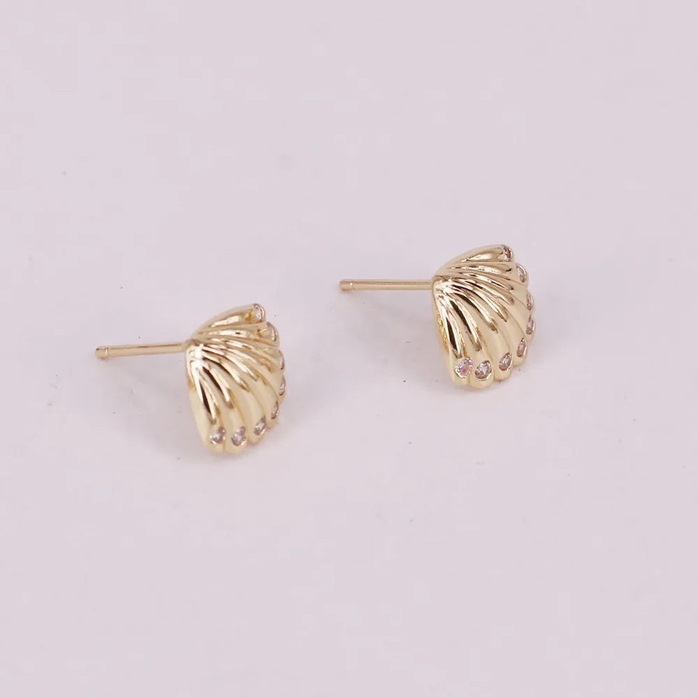 brass shell shape ear stud fittings with cz silver pin allergy free high quality gold plated DIY jewelry accessory | Украшения и