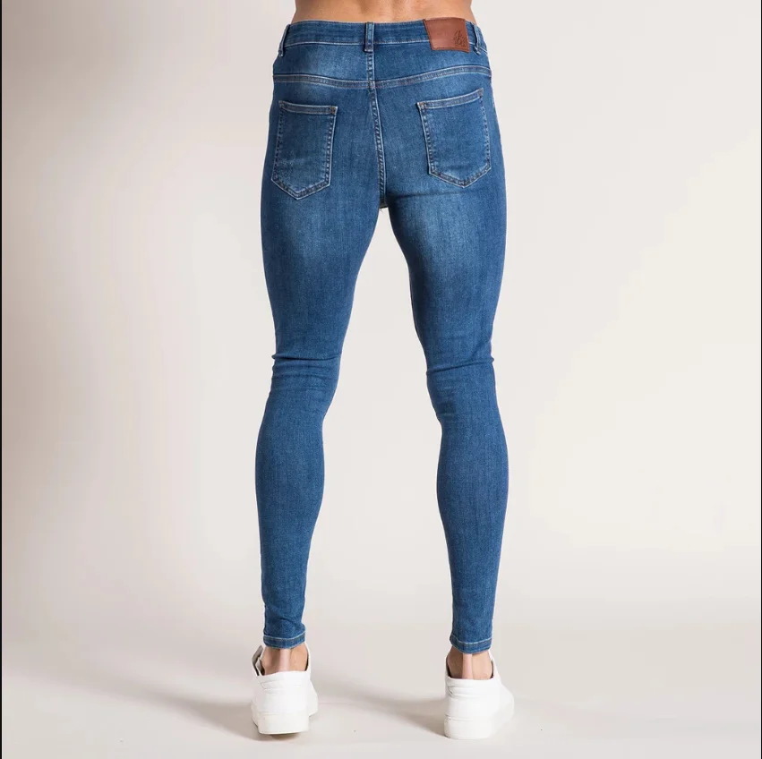 

Men Skinny Ripped Jeans Hip-hop Streetwear Jeans Blue Grey White Pencil Trousers Slim Biker Outwears Pants Size S-3XL