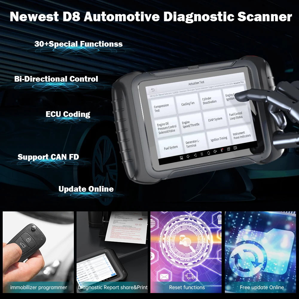 Автомобильный диагностический сканер XTOOL D8 BT OBDII кодирование ECU активное