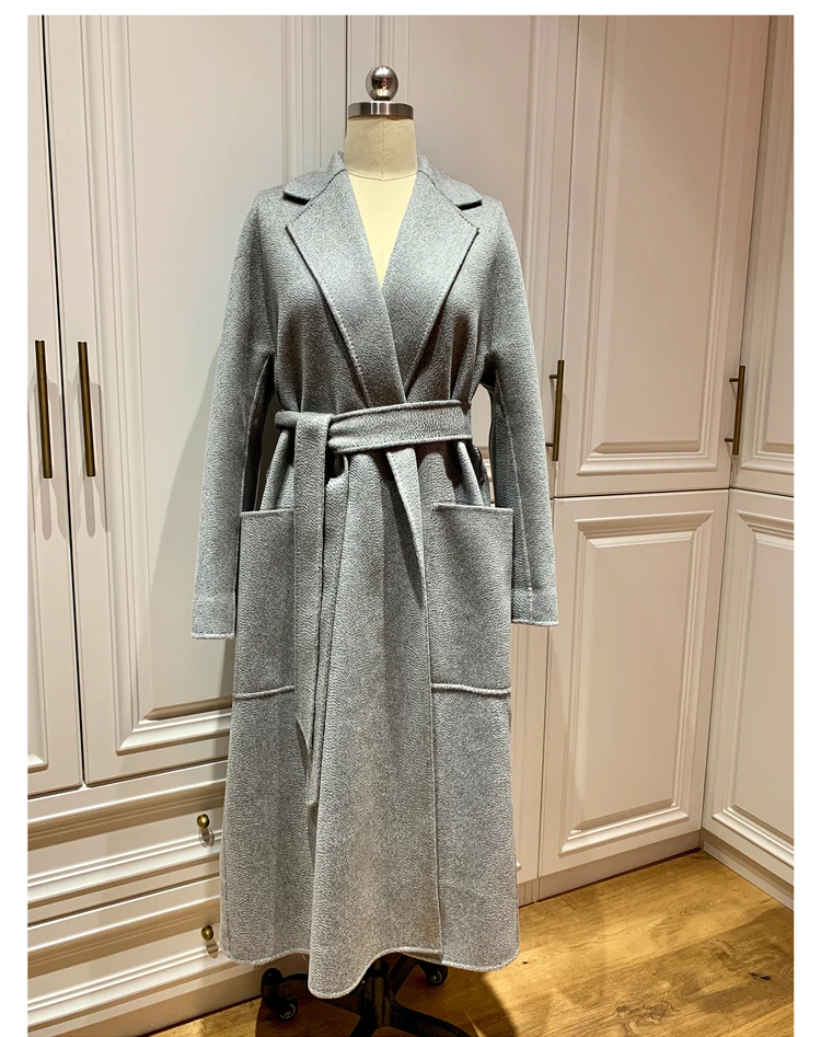 High-end Winter Women's Coat Long Cashmere Water Ripple Autumn Caramel Color Camel Lace Classic Temperament Black | Женская одежда