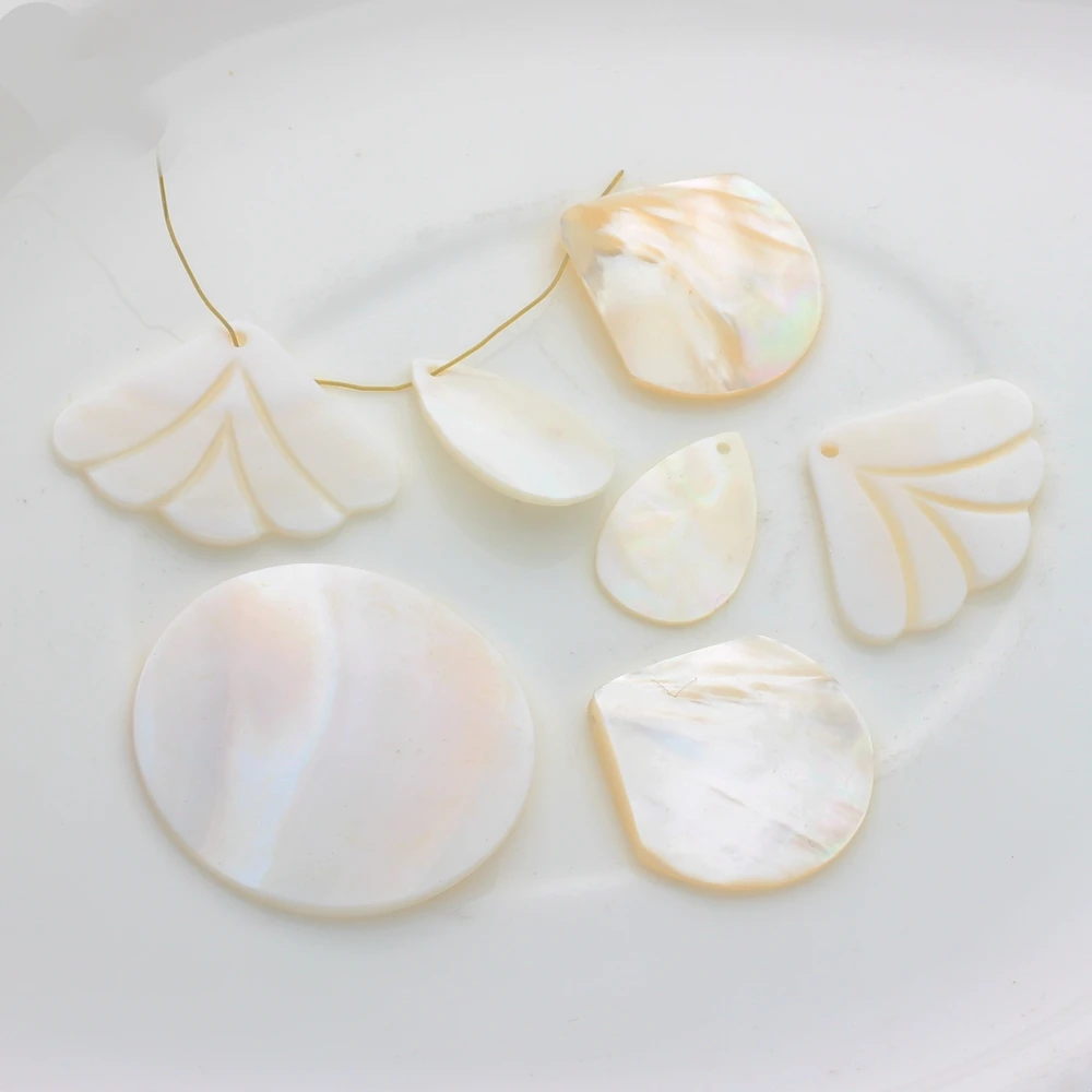 Natural White Shell Charms Ginkgo Leaf Fan Shaped Water Drop Round 2PCS For DIY Jewelry Making Finding Accessories | Украшения и