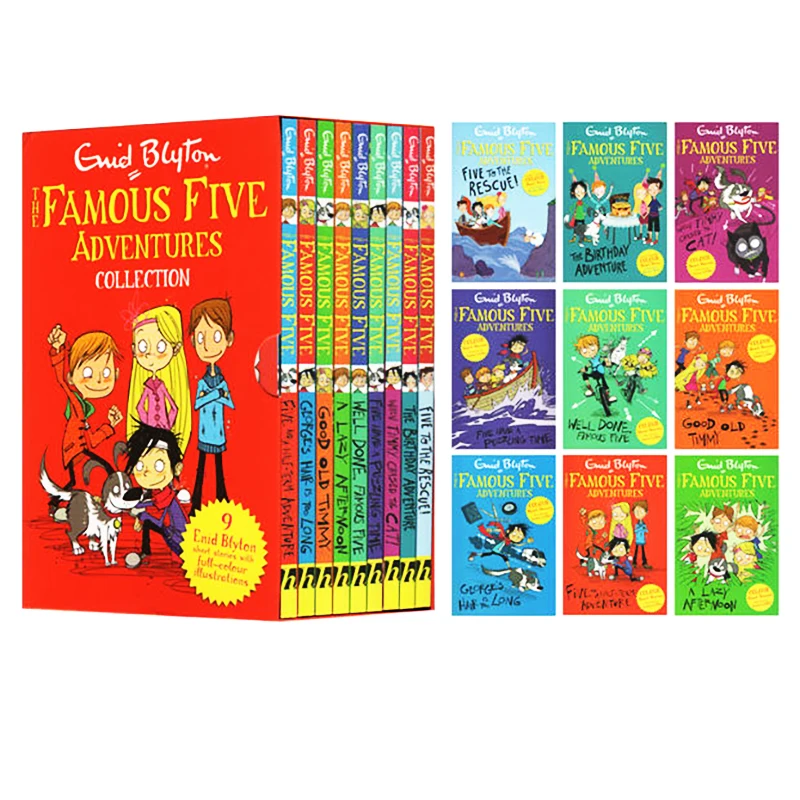 9 Books/Set Enid Blyton The Famous Five Adventures Collection Children English Picture Book Detective Stories New Livros