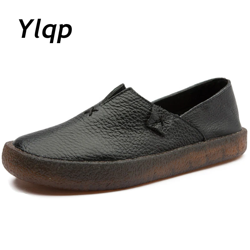 

Туфли женские ручной работы, мягкие лоферы, натуральная кожа, повседневная обувь на плоской подошве, балетки, черные, красные, 2019