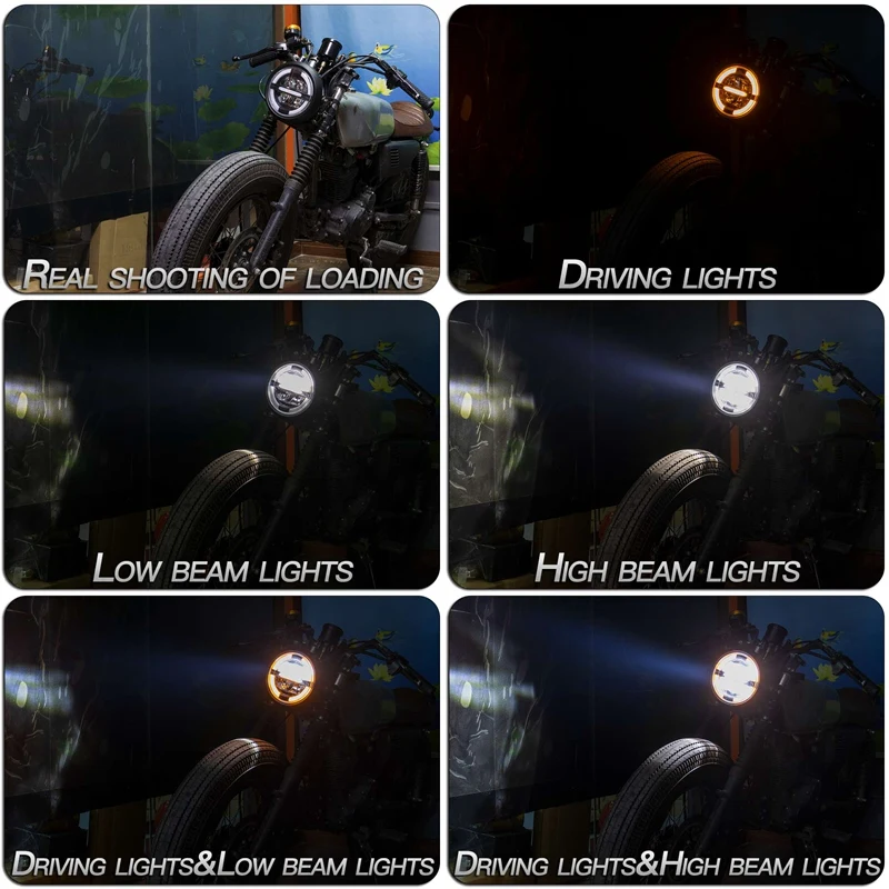 

12V Universal Motorcycle Headlamp 7.5Inch Motorbike Refit Headlight Retro Black Round Yellow Light Headlamp embly