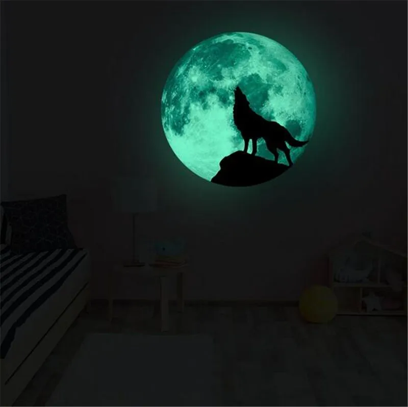 3d яркая светящаяся Луна волк Настенная Наклейка стеклянное украшение живопись