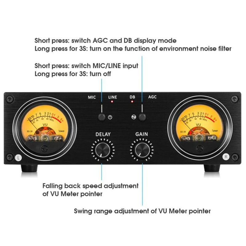 Двойной аналоговый измеритель УФ микрофон/линейный уровня звука RCA/XLR