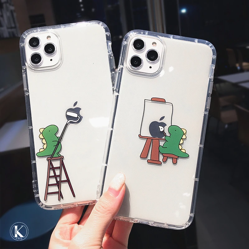 

Cute Funny Cartoon Dinosaur Clear Phone Case For iPhone 13 Pro Max 12 Mini 11 X XS XR 7 8 Plus Transparent Shockproof Soft Cover