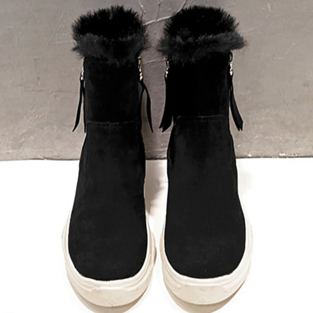 Women Winter Fur Warm Super Boots Ladies Suede Booties Ankle Boot Plush lining Shoes Solid Color Retro Sports | Обувь