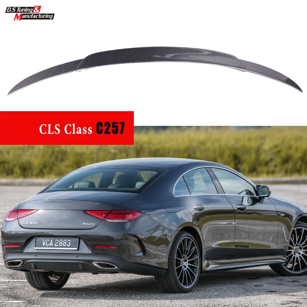 

3*3 3K саржевый задний спойлер из углеродного волокна для CLS класс 2019 + C257 высокоглянцевая отделка UV-Cut OEM установка
