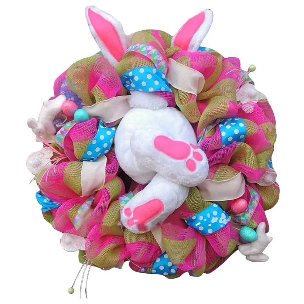 

DIY Easter Bunny Decoration Wreath Funny Rabbit Cartoon Animal Ornaments For Window Door DIY Hanging Garland Holiday Home Decor