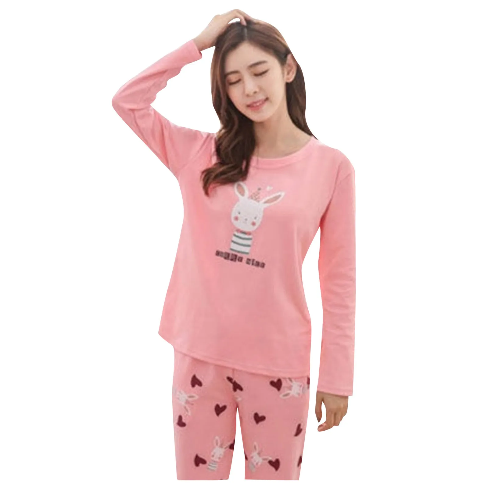 

Женский домашний костюм из двух предметов, свободная рубашка с длинным рукавом и круглым вырезом и длинные штаны, костюм для дома, лето 2021