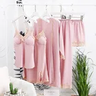 5 шт.; Robe комплекты женская летняя обувь с кружевом и вышивкой сна туалетный набор шелковый атлас кимоно размера плюс ночные рубашки для девочек пижамный комплект с принтом человека-