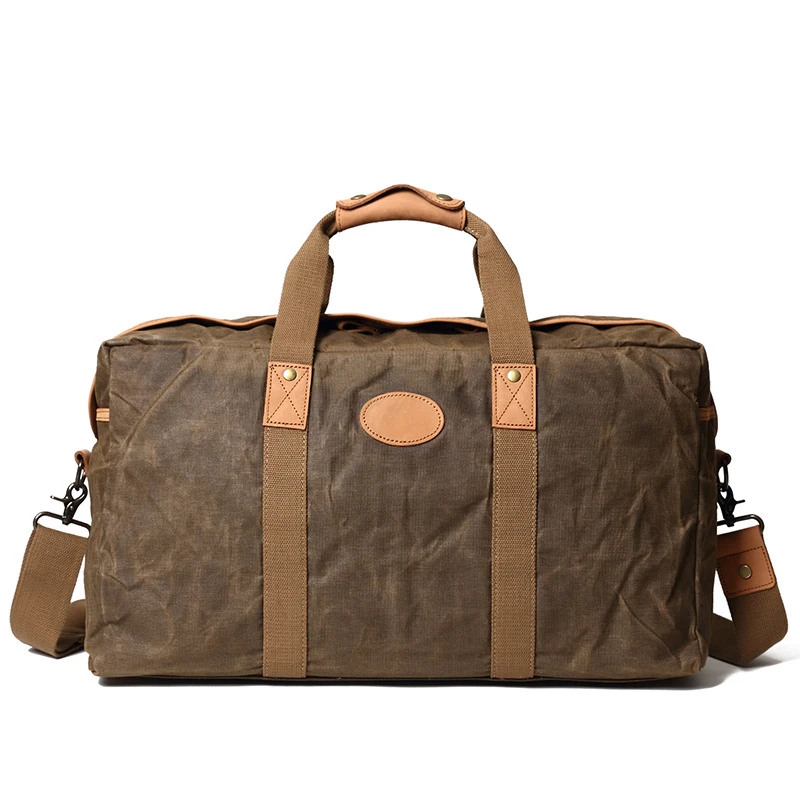 Retro thick oil wax canvas travel bag gym bag retro leisure shoulder bag outdoor travel tote bag