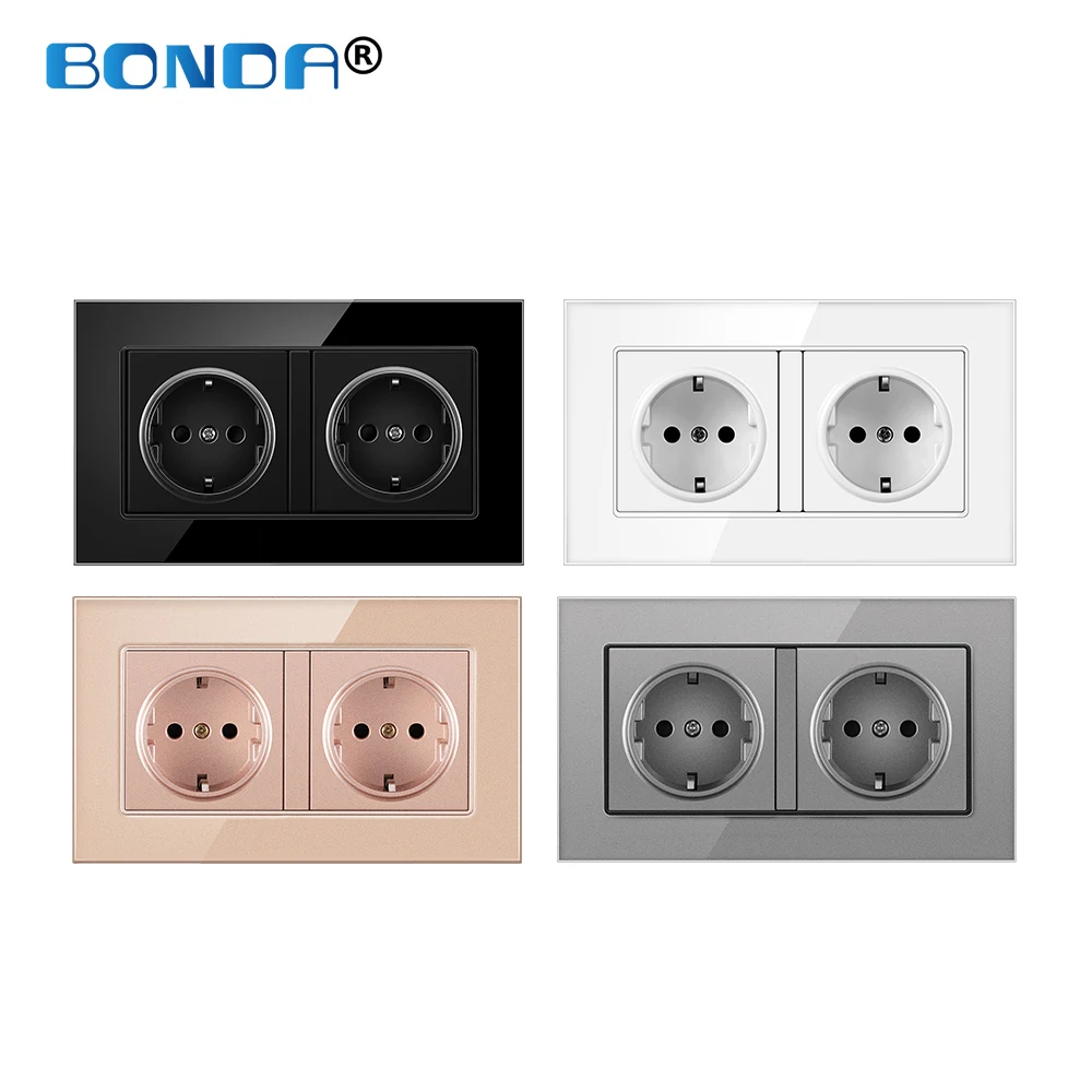 

BONDA USB Wall Socket EU Standard Power Socket with 2 USB LED Indicator Electrical Outlet Crystal Glass Kids Safety Protection