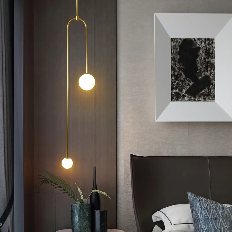 2 Heads Modern Pendant Light Hanging Lamp for Ceiling Loft Living Room Bedside Bedroom Nordic Glass Ball Fixture Luminaire