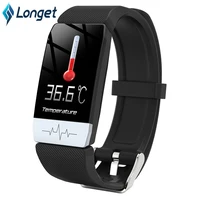 longet t1 smart watch temperature measure ecg smartband heart rate blood pressure monitor weather drinking remind bracelet