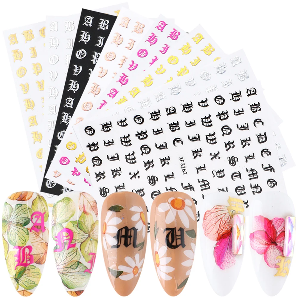 3D лазерный Серебряный Алфавит буквы наклейки для ногтей клейкие лазерные