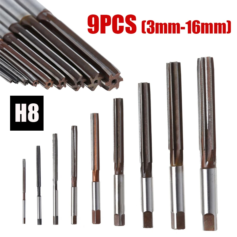 

9pcs 3mm-16mm H8 HSS Reamer Straight Shank Parallel Fulte Engineering Hand Tool For Metal Tools Cutting
