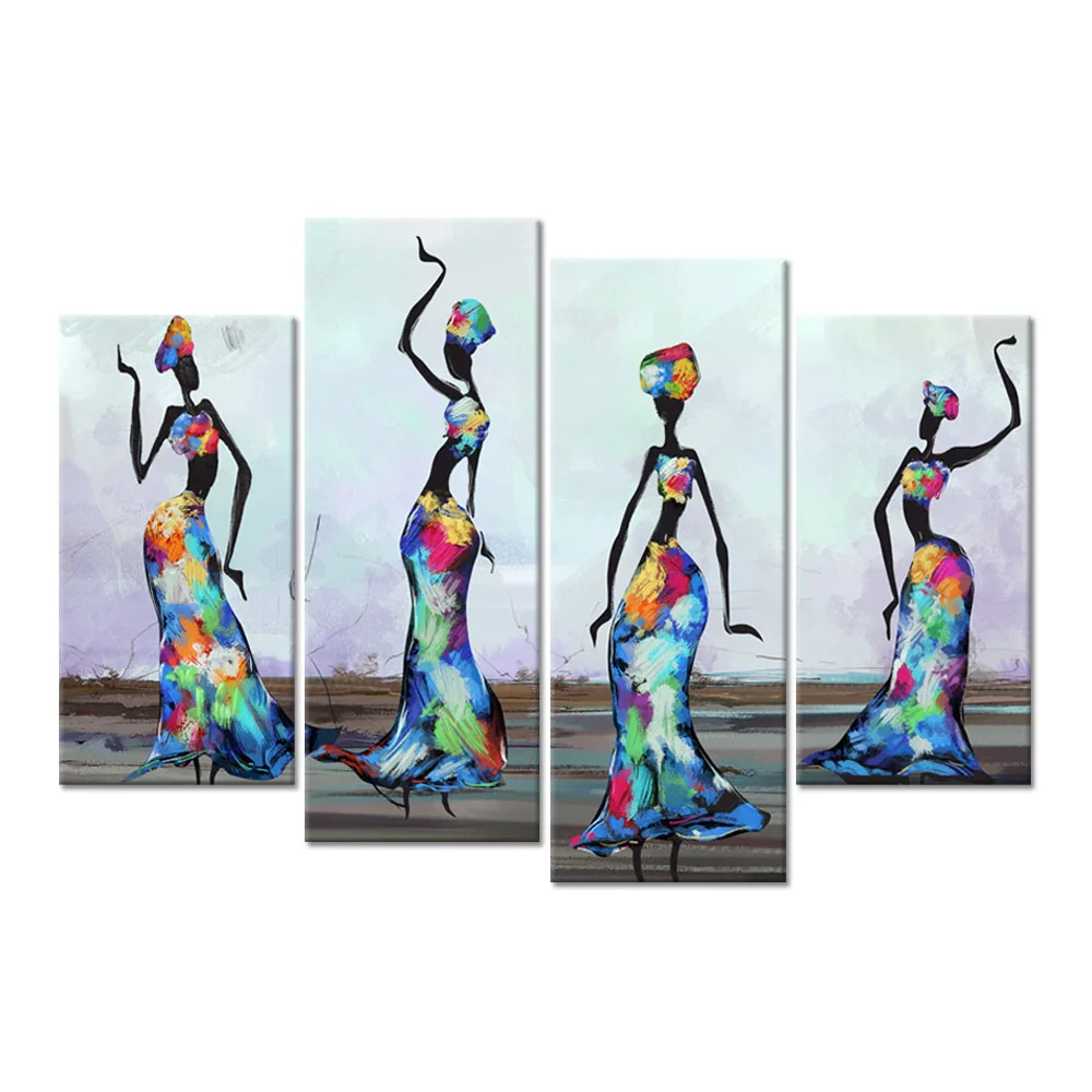 4 панели Африканский Холст настенное искусство традиционные африканские женщины