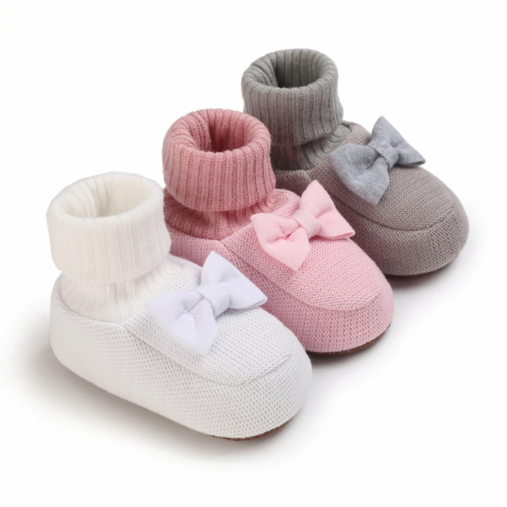 

Baby Butterfly-knot Warm Walking Shoes Boots Winter Newborn Babies Knitted Fabric Toddler Infant Booties 0-18 Months