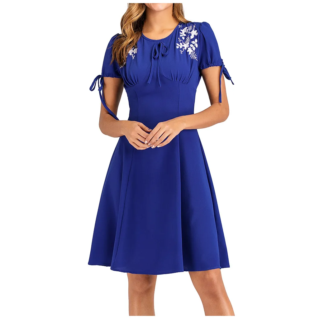 Womail Dress Women Fashion O-Neck Short sleeve Dresses Elegant Pleated Gowns fashion clothes woman 2020 Vestidos 218#3 | Женская одежда