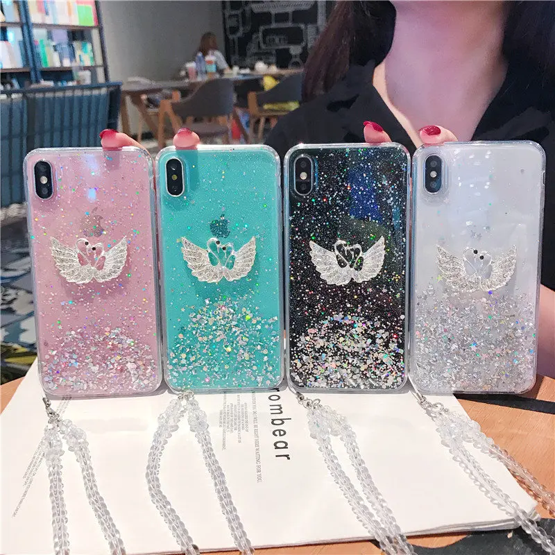 Luxury Bling White Swan Glitter Phone Case For iphone X XR 11 Pro XS MAX 6 6S 7 8 Plus Shining Transparent Soft TPU Cover |