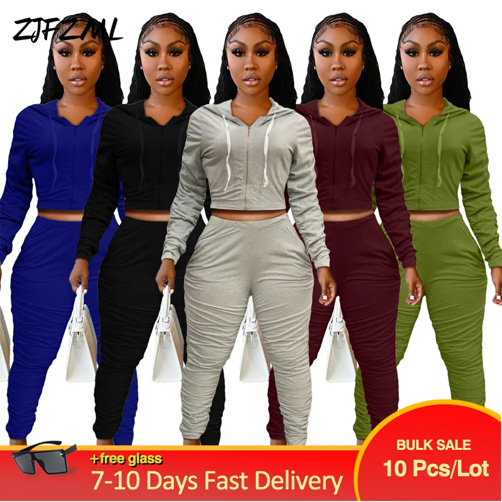 

Оптовая продажа, простая однотонная женская спортивная одежда в стиле Харадзюку, пальто на молнии с капюшоном и длинными рукавами и спортив...