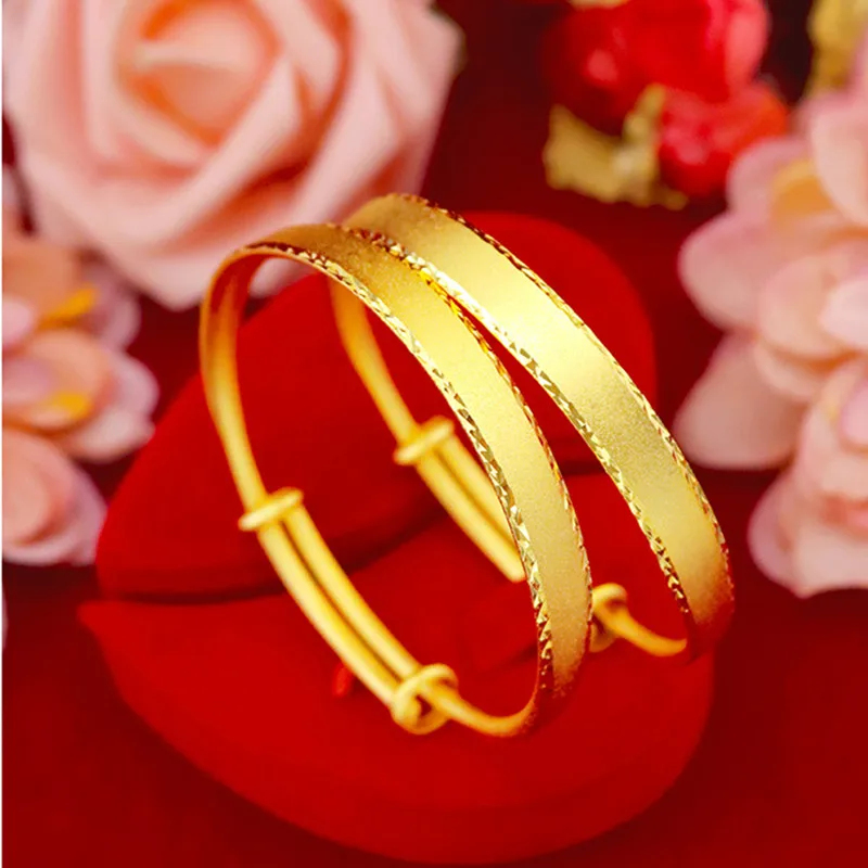 

One Piece Sandblasting Carved Bangle 18K Gold Womens Bracelet Simple Style Adjustable Drop Shipping