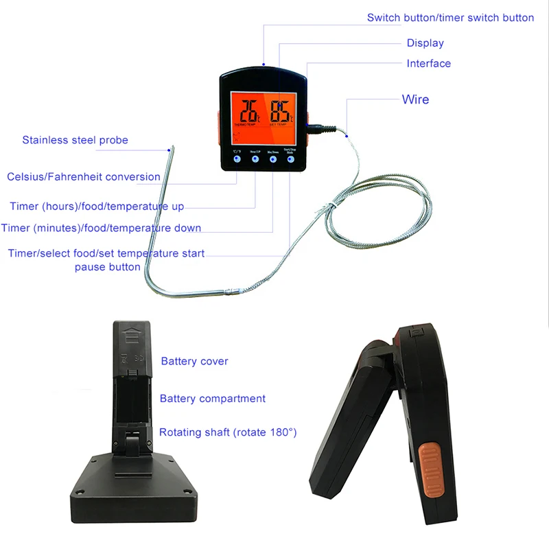 ЖК экран цифровой термометр для приготовления мяса 50 ℃ ~ 300 гриль еды с таймером