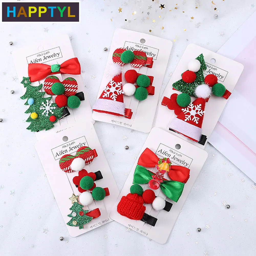 

HAPPTYL 4Pcs/Set Korea Lady Hair Accessories Lovely Christmas Headdress Hairpin Clip Bangs Holder Christmas Tree