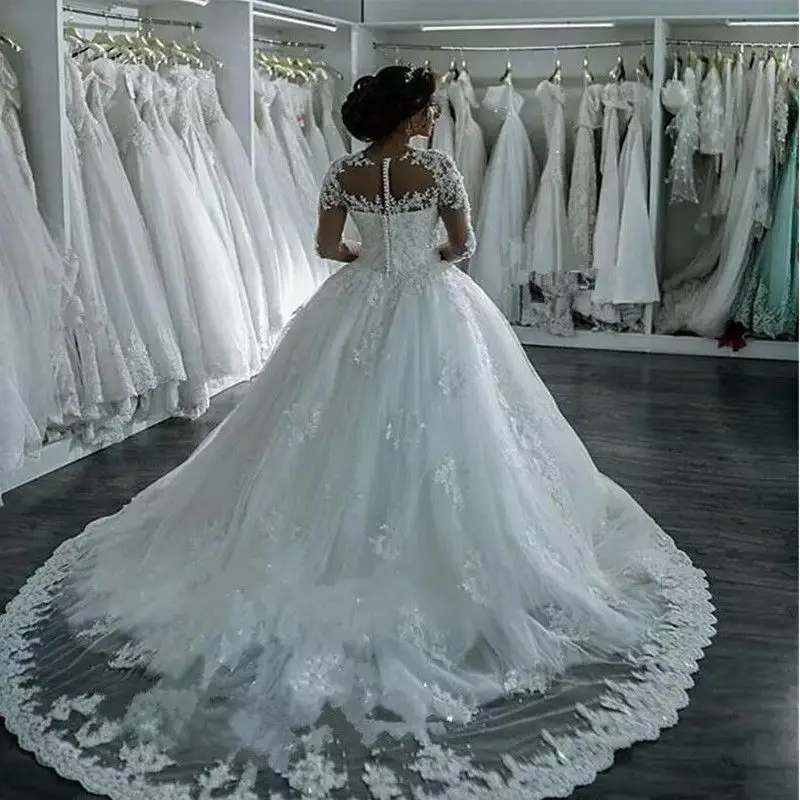 

Gorgeous Princess Ball Gown Wedding Dresses 2020 Country Bridal Gowns Vestido De Novias Long Sleeves Appliques Bride Dress Beads