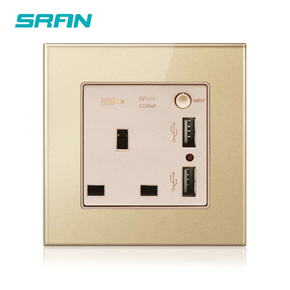 SRAN Британский стандарт розетки 2USB быстрой зарядки интерфейс Безопасный и эффективный переключатель гнездо