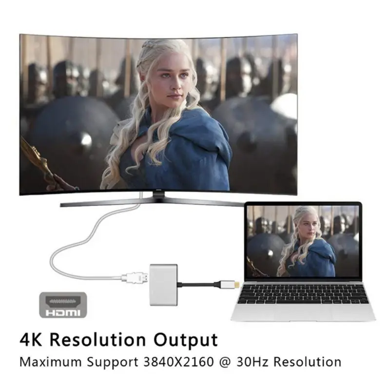 Адаптер USB 3 1 Type C к HDMI 4K VGA адаптер для видеоконвертеров нового Macbook Pro/ Chromebook Pix 2017 |